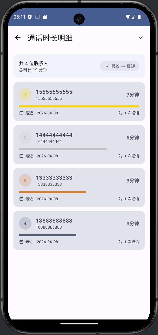 通话编辑器添加单条记录界面：输入电话号码和选择通话类型